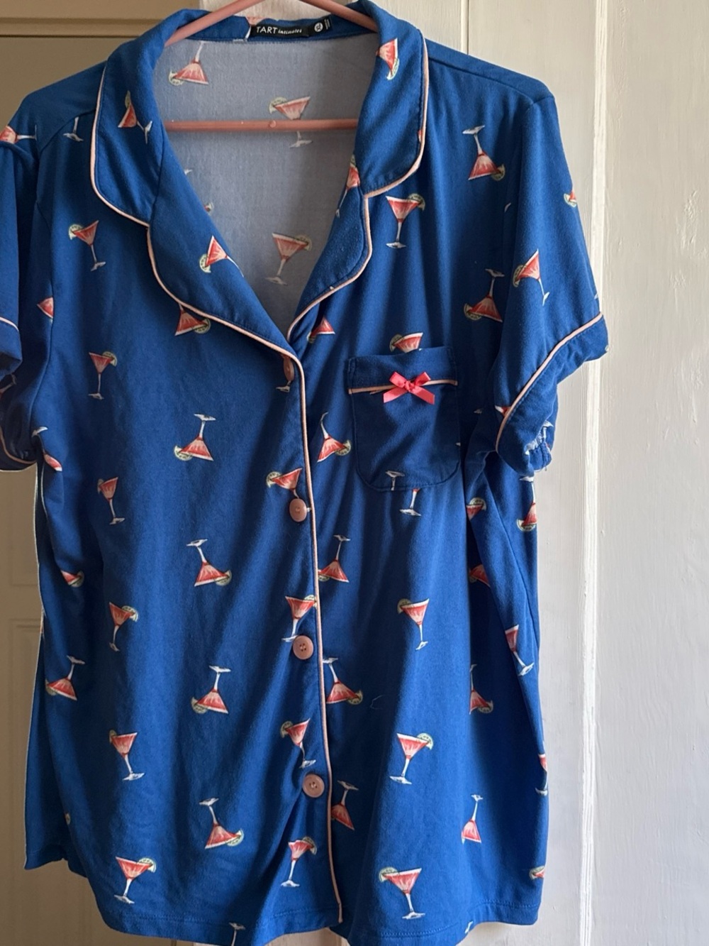 Tart Collections Blue Cocktail Print Short Sleeve Pajama Top